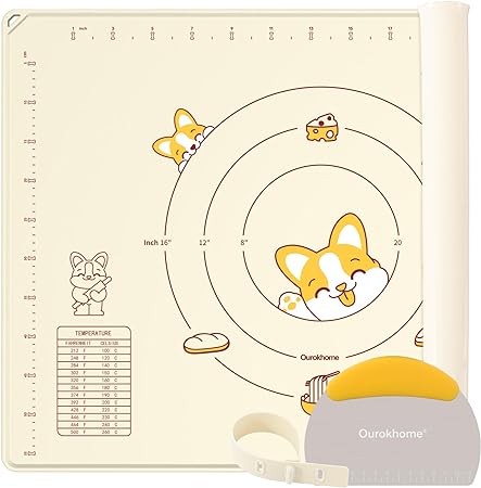 Silicone Baking Mat with Dough Cutter,(Beige)20'' X 16