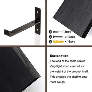 Wall Mounted Rustic Wood Floating Shelves Metal Brackets Storage Set for Bathroom Bedroom Living Room Kitchen Black