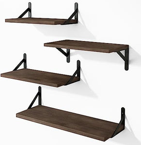 4 Sets of Wall Mounted Shelf for Bathroom Decor, Bedroom, Living Room and Plants (Carbonized Black)