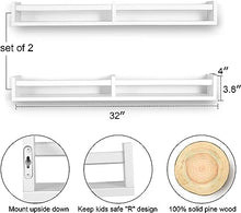 Floating Nursery Book Shelves for Wall Set of 2, Classic White Wall Bookshelf for Kids Room,Book Shelf for Kids Rooms Bedroom Bathroom (16.5 inches Set of 2 White)