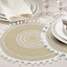 Tribal Folk Geometric Circles Pattern Round Placemat - Farmhouse Jute Table Mats  (Jute, Set of 4)