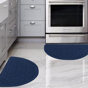 2 Piece 18”X30”, Non Skid Washable Half Circle Kitchen Mats, - Red-2