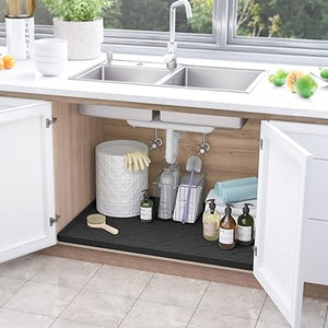 Under Sink Mat for Kitchen Waterproof, 34" x 22" Silicone Under Sink Liner, Up to 3.3 Gallons Liquid, Kitchen Bathroom Cabinet Mat-Fits 36'' Stand Cabinets