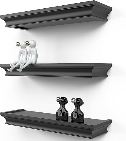 16 Inches Wall Floating Shelves Set of 3, rown Molding Display Shelves with Invisible Brackets in Bathroom, Bedroom, Living Room