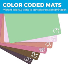 Extra Thick Pastel Flexible Plastic Cutting Board Mats with Food Icons & EZ-Grip Waffle Back, (Set of 6) Dishwasher Safe