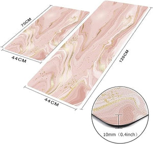 Set of 2 PVC Waterproof Cushioned Anti Fatigue Waterproof Cushioned Anti Fatigue Pink Gold Marble Kitchen Mats 17"x29"+17"x47"