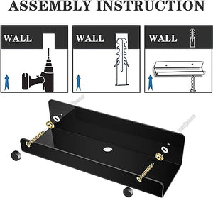 crylic Floating Shelf 10'' Invisible Wall Mount Shelves with Cord Hole, Smart Speaker/Book/Action Figures/Toy/Picture Ledge Floating Shelves for Room Bathroom Kitchen Office -Black 2 PCS