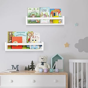 Floating Nursery Book Shelves for Wall Set of 2, Classic White Wall Bookshelf for Kids Room,Book Shelf for Kids Rooms Bedroom Bathroom (16.5 inches Set of 2 White)