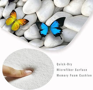 Bath Rugs Sponge Foam Soft for Bathroom and Kitchen,Flannel Mat Non Slip Bright 3D Printed f,Clearance MatS Absorbent Moisture Dust Forlaundry Room（Butterfly White Pebbles