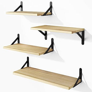 4 Sets of Wall Mounted Shelf for Bathroom Decor, Bedroom, Living Room and Plants (Carbonized Black)