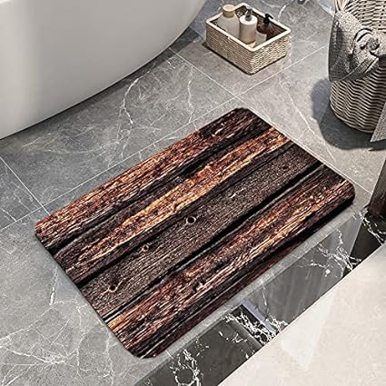 Dark Brown Old Wooden Board Print Memory Foam Bath Rugs and doormats Non Slip Absorbent Super Cozy Flannel Bathroom Rug Carpet 24 x16 inches