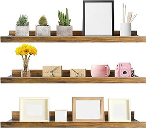 Wall Mounted Floating Shelves Set of 5, for Bathroom, Bedroom, Kitchen, Living Room Storage and Decoration, Brown Small Picture Ledge