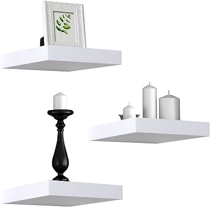 Floating Shelves — Hanging Wall Shelves Decoration — Perfect Trophy Display, Photo Frames (White)