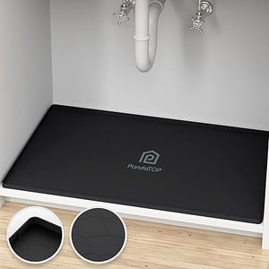 Under Sink Mat, 22" x 19" Silicone Kitchen Cabinet Tray, Waterproof & Flexible Under Sink Liner for Kitchen Bathroom and Laundry Room(Black)