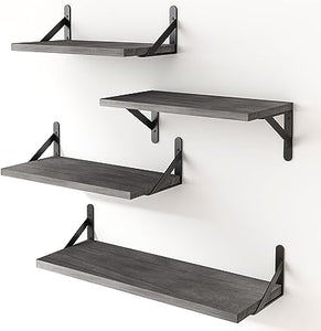 4 Sets of Wall Mounted Shelf for Bathroom Decor, Bedroom, Living Room and Plants (Carbonized Black)