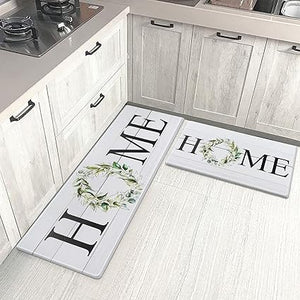 Farmhouse Anti Fatigue Kitchen Mats for Floor 2 Piece Set Cushioned Kitchen Rugs