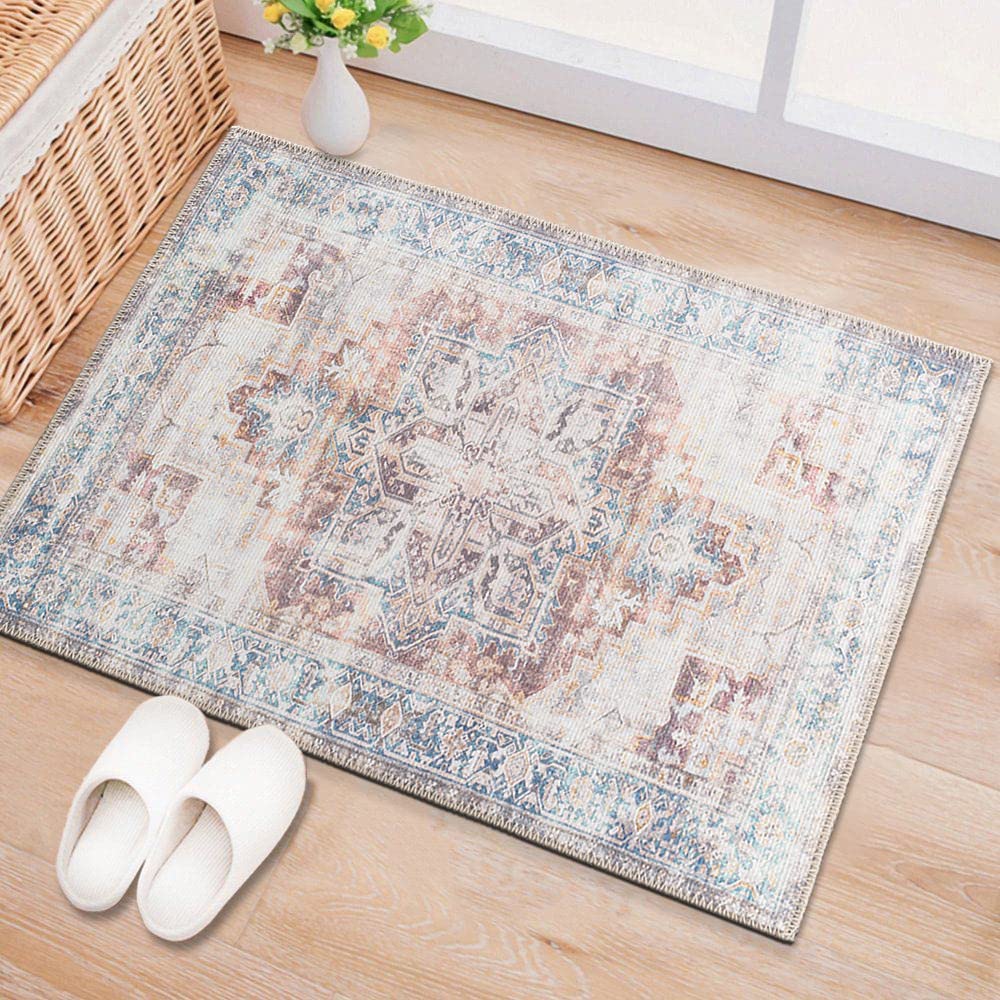 Bohemian Distressed Stain Resistant Flat Weave Eco Friendly Premium Recycled Machine Washable Area Rug 2'1