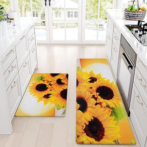 Modern Art Non Slip, Abstract Painting Cushioned Anti Fatigue, Waterproof  Kitchen Mats, 18'' x 48'' + 18'' x 30''