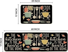 The Kitchen is The Heart of The Home Kitchen Mats Set of 2, Seasonal Cooking Sets Holiday Party Low-Profile Floor Mat for Home Kitchen - 17x29 and 17x47 Inch