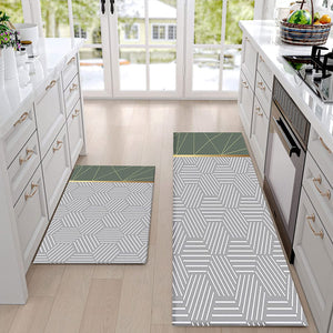 [2 PCS] Cushioned Anti-Fatigue Waterproof Non-Slip Heavy Duty PVC Ergonomic Comfort Foam Rug for Kitchen (Marble) - 17.3" x 59 "+ 17.3" x 29.5 "--0.28 inches