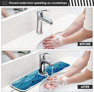 Absorbent Microfiber Faucet Sink Splash Guard Drip Catcher for Kitchen Bathroom Mat Blue 2pcs
