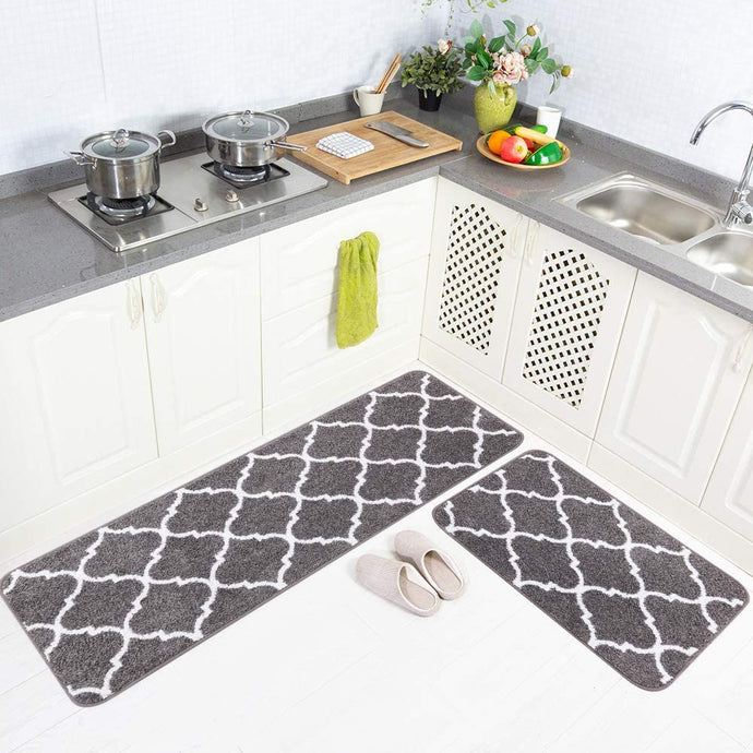 2 Pieces Set Absorbent Soft Microfiber Bath Mat Moroccan Trellis Non-Slip Kitchen Rugs - 17