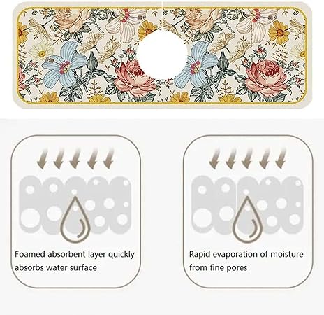 Fantasy Style Faucet Draining Mat, Self Absorbent Draining Mat for Kitchen  Counter, Kitchen Faucet Absorbent Mat, Diatom Mud Faucet Non-Slip Drain Pad