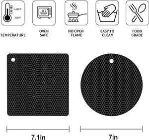 Resistant Silicone Trivets Multipurpose Non-Slip for Hot Dishes （Black）