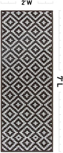 Lipari Contemporary Geometric Non-Shedding Outdoor Rugs - 2' x 7' Gray