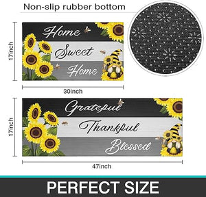 2 Piece Washable Non-Slip Black Boho Kitchen Mats