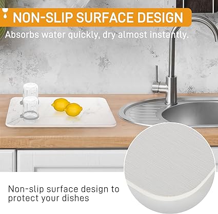 Stone Dish Drying Mat for Kitchen Counter, Quick Drying Diatomaceous Earth  Stone Mat, Super Absorbent Marble Dish Drying Pad, Heat Resistant Non-Slip