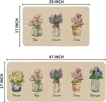 Tulip Lavender Hydrangea Flowers Spring Kitchen Mats Set of 2, Home Decor Low-Profile Kitchen Rugs for Floor - 17x29 and 17x47 Inch