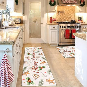 Anti Fatigue Non Slip Waterproof Comfort Standing Mat Christmas Gingerbread Kitchen Mat 2 Pieces,