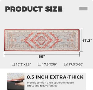 Farmhouse Cushioned Anti-Fatigue Non-Slip Stain Resistant Mats for Home, Office, Sink, Laundry-17.3" x28-1/2 Inch-Boho Red