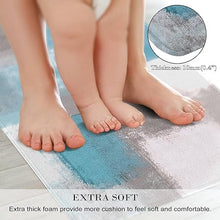 2 Pieces Abstract Anti Fatigue Non Slip Foam Cushioned Blue and Brown Art Painting Comfort Indoor Floor Mat, (17"x48"+17"x24")