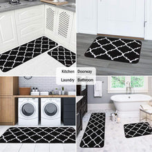 2 Pieces Set Absorbent Soft Microfiber Bath Mat Moroccan Trellis Non-Slip Kitchen Rugs - 17"x48"+17"x24", Grey