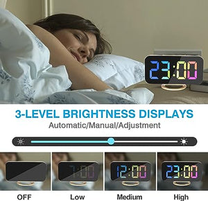 Digital Alarm Clock,6" Large LED Display with Dual USB Charger Ports | Auto Dimmer Mode | Easy Snooze Function, Modern Mirror Desk Wall Clock for Bedroom Home Office for All People (Gold)