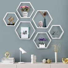 Hexagonal Floating Shelves Wall Mounted Set of 3 Wood Farmhouse Storage Honeycomb Wall Shelf for Bathroom, Kitchen, Bedroom, Living Room, Office,Driftwood Finish