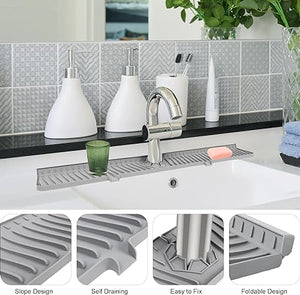 30 inch Kitchen Sink Splash Guard, Silicone Faucet Handle Drip Catcher  Tray, Longer Silicone Sink Mat for Kitchen Counter, Bathroom, Farmhouse,  Drip