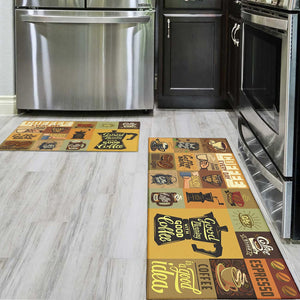 Sets of 2 Cute Gnome Yellow Washable Non-Slip Kitchen Rug Mat