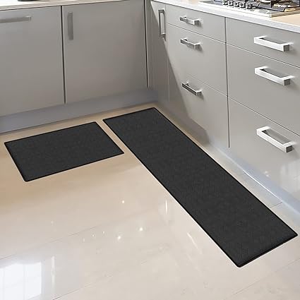 Non-Slip Waterproof Kitchen Mats, PVC Kitchen Rugs, Extra Thick Floor Mats for Sink,Office,Kitchen, Laundry, Set of 2, 17.3