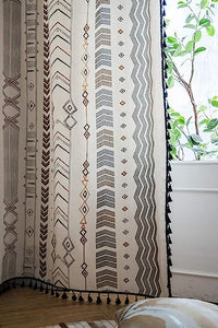 Bohemian Geometric Tassel Window Curtains - 2 Panels Semi Blackout Cotton Blend Farmhouse  (Bohemian, 52" W x 84" L Pair)Boho Style Drapes Rod Pocket