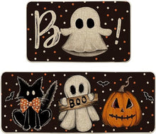 Bats Black Cats Boo Pumpkin Halloween Kitchen Mats Set of 2, 17x29 and 17x47 Inch