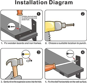 Wall Mounted Rustic Wood Floating Shelves Metal Brackets Storage Set for Bathroom Bedroom Living Room Kitchen Black