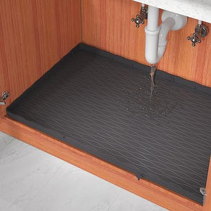 Under Sink Mat for Kitchen Waterproof, 34" × 22" Silicone Bathroom Sink Mat, under sink Liner drip tray and protectors for bottom of kitchen sink, Fits 36'' Stand Cabinets (Black)
