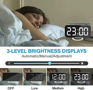 Digital Alarm Clock,6" Large LED Display with Dual USB Charger Ports | Auto Dimmer Mode | Easy Snooze Function, Modern Mirror Desk Wall Clock for Bedroom Home Office for All People (Gold)