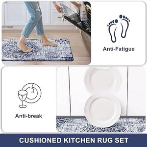 Anti Fatigue Kitchen Mats for Floor 2 Piece, Cushioned Comfort Kitchen Rugs Distressed Kitchen Sink Mats Waterproof Standing Mat for Kitchen, 17.3" x 47"+ 17.3" x 30"