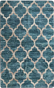 Moroccan Distressed Non-Slip Washable  Throw Area Rug - (2’X 3’, Blue)