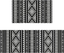 2 Piece Washable Non-Slip Black Boho Kitchen Mats