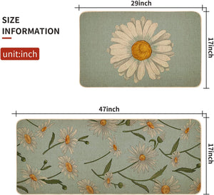 Set of 2, Floral Kitchen Rugs and Door Mats,17x29 and 17x47 Inch DM066